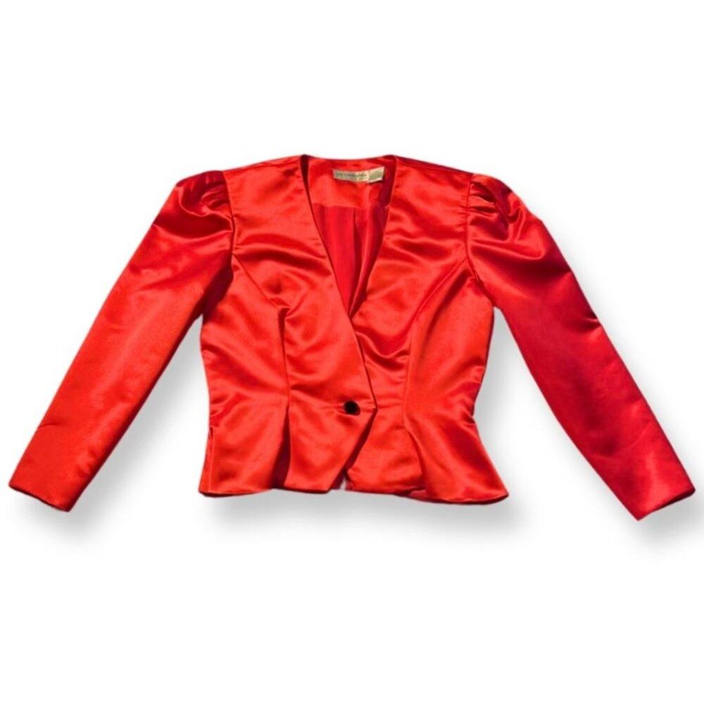 Liz Claiborne Red Satin Holiday Single Button Vintage 90s Blazer Size 10